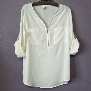 Calvin Klein Sheer Zipper 3/4 Sleeve Blouse